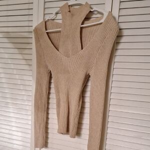 Elegant Tan Ribbed Women's Top